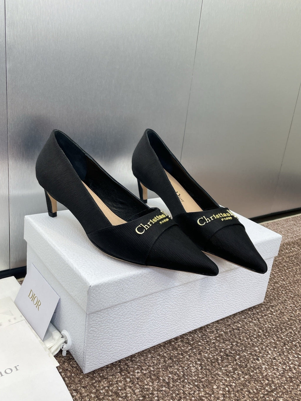 MY DD 25S HIGH HEEL 55MM IN BLACK FABRIC GOLD LOGO