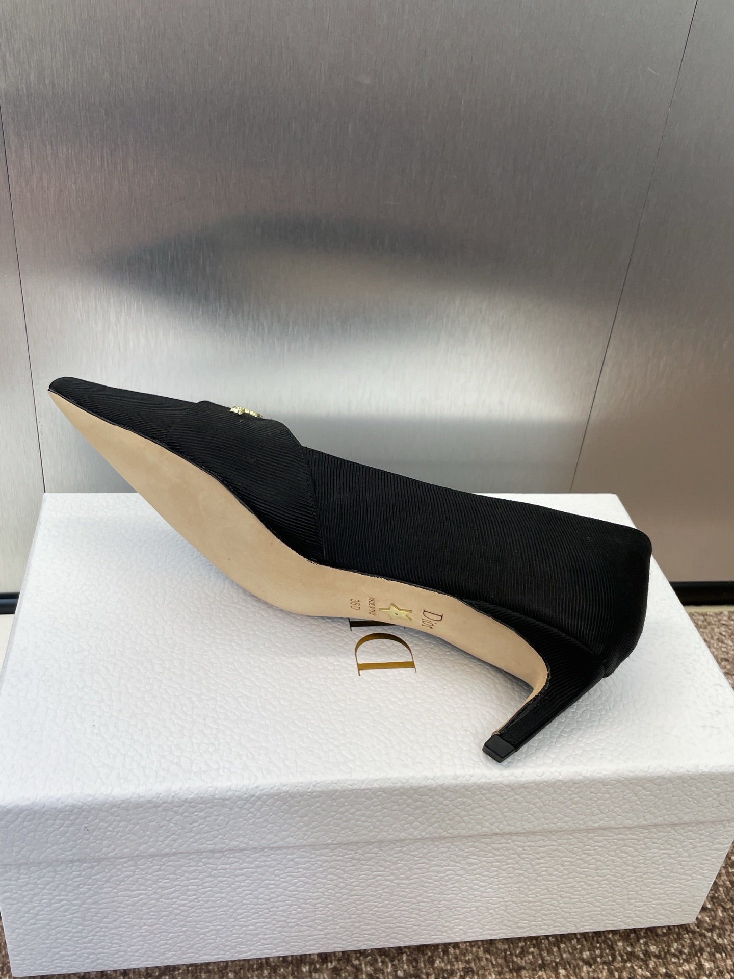 MY DD 25S HIGH HEEL 55MM IN BLACK FABRIC GOLD LOGO