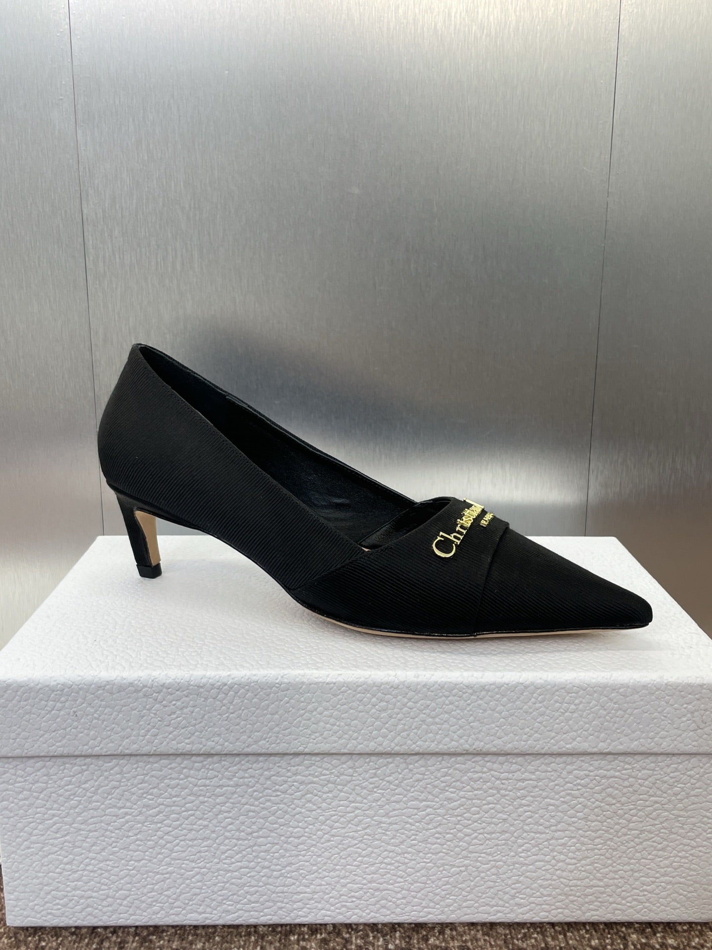 MY DD 25S HIGH HEEL 55MM IN BLACK FABRIC GOLD LOGO