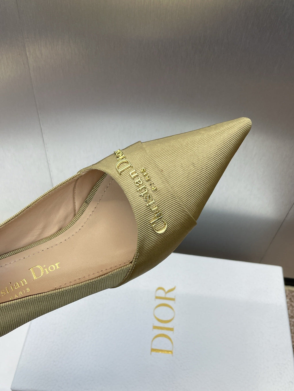 MY DD 25S HIGH HEEL 55MM IN KHAKI GOLD FABRIC GOLD LOGO