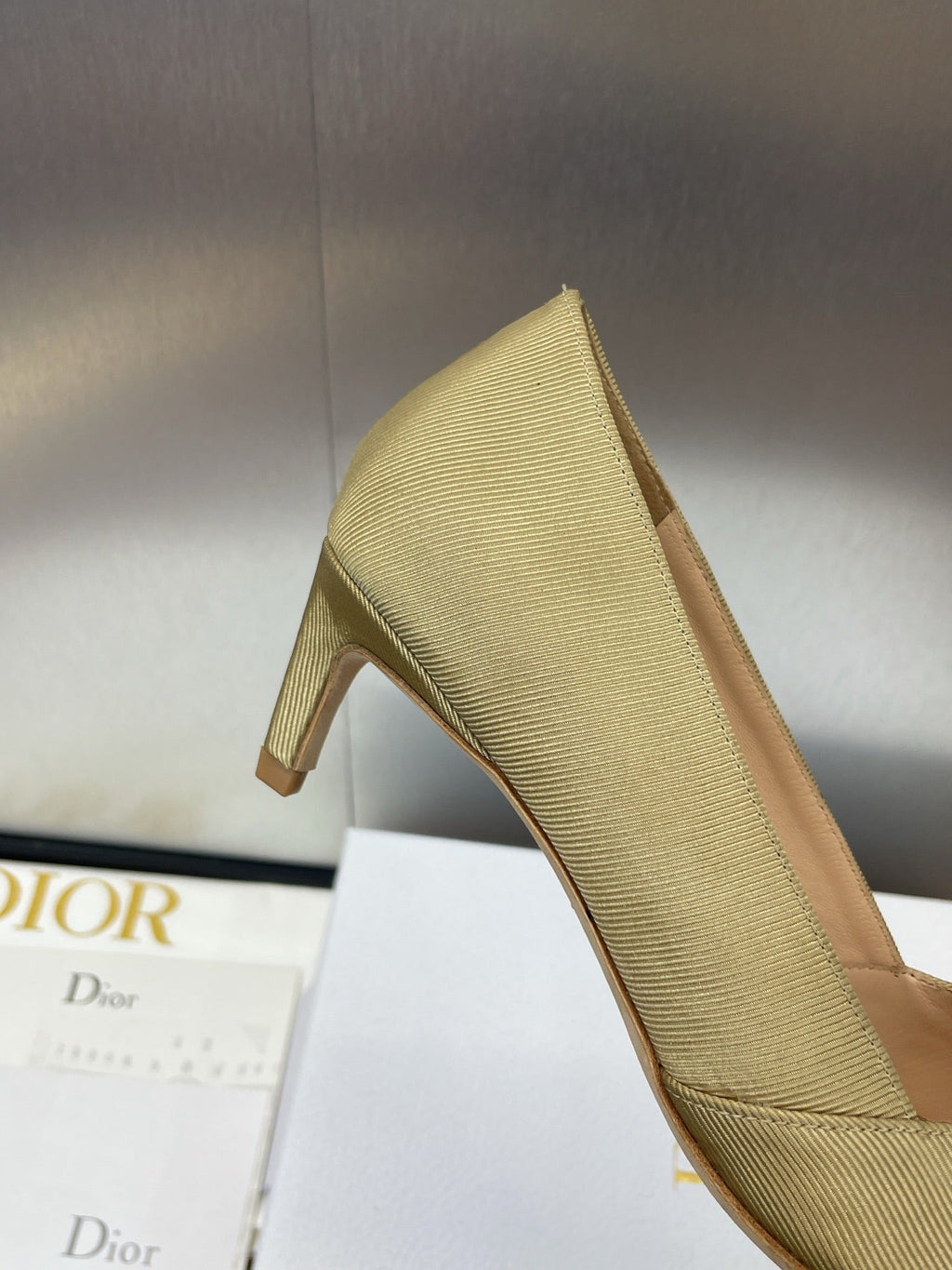 MY DD 25S HIGH HEEL 55MM IN KHAKI GOLD FABRIC GOLD LOGO