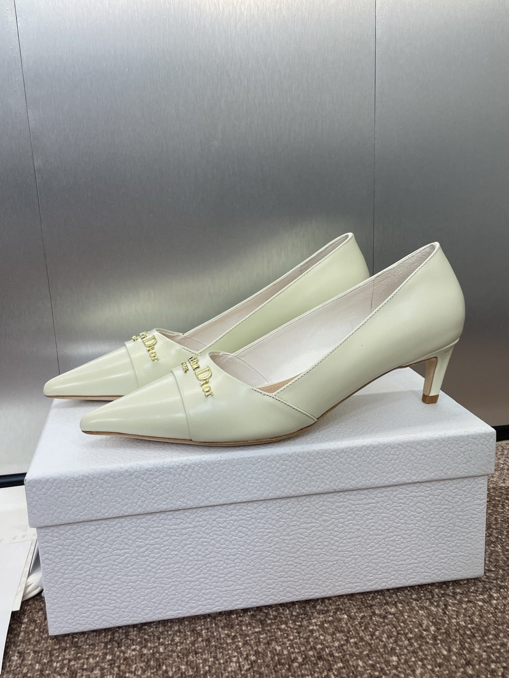 MY DD 25S HIGH HEEL 55MM IN WHITE CALFSKIN GOLD LOGO