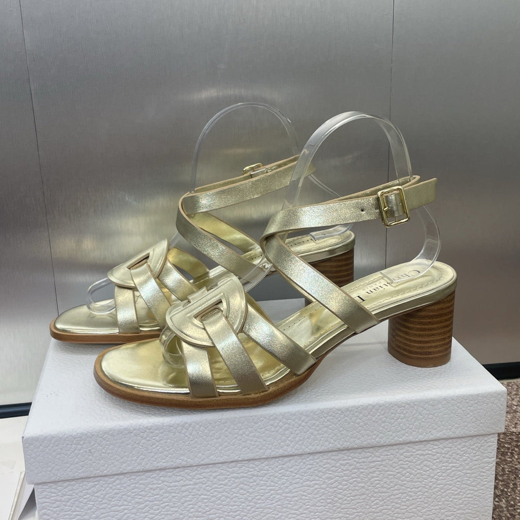 D-CLUB HIGH HEEL SLIDE 25S 55MM IN GOLD GLOSSY CALFSKIN