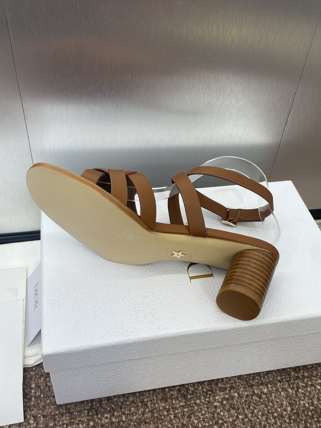 D-CLUB HIGH HEEL SLIDE 25S 55MM IN BROWN CALFSKIN