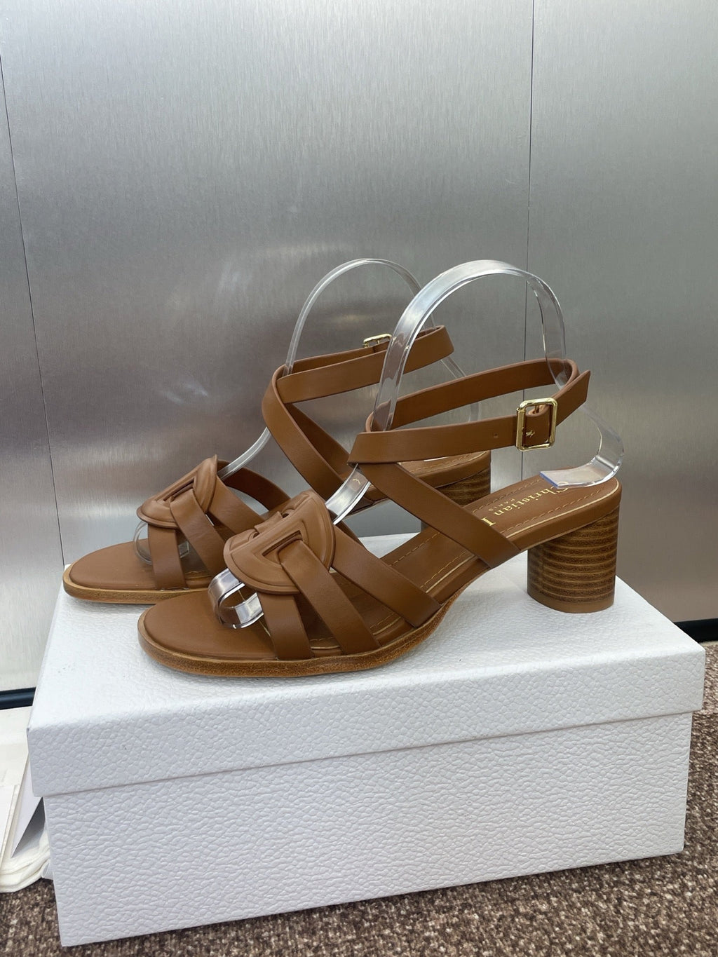 D-CLUB HIGH HEEL SLIDE 25S 55MM IN BROWN CALFSKIN