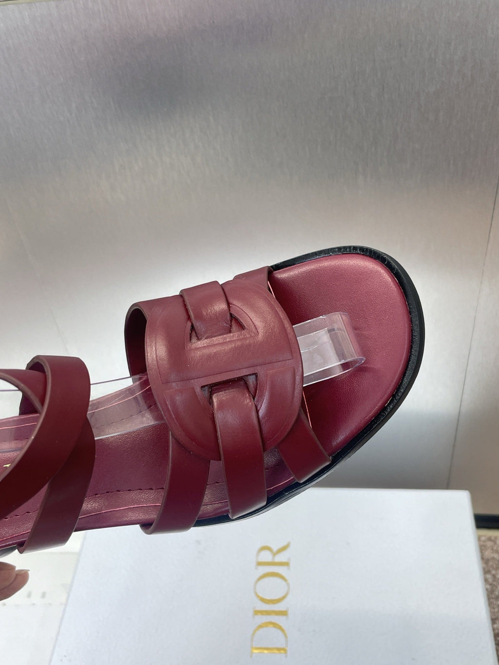 D-CLUB HIGH HEEL SLIDE 25S 55MM IN BURGUNDY RED CALFSKIN