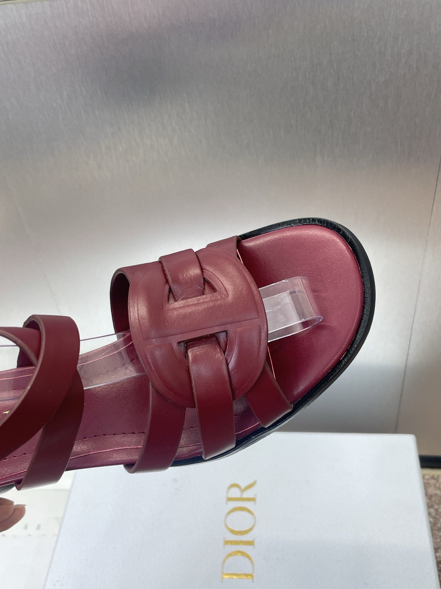 D-CLUB HIGH HEEL SLIDE 25S 55MM IN BURGUNDY RED CALFSKIN