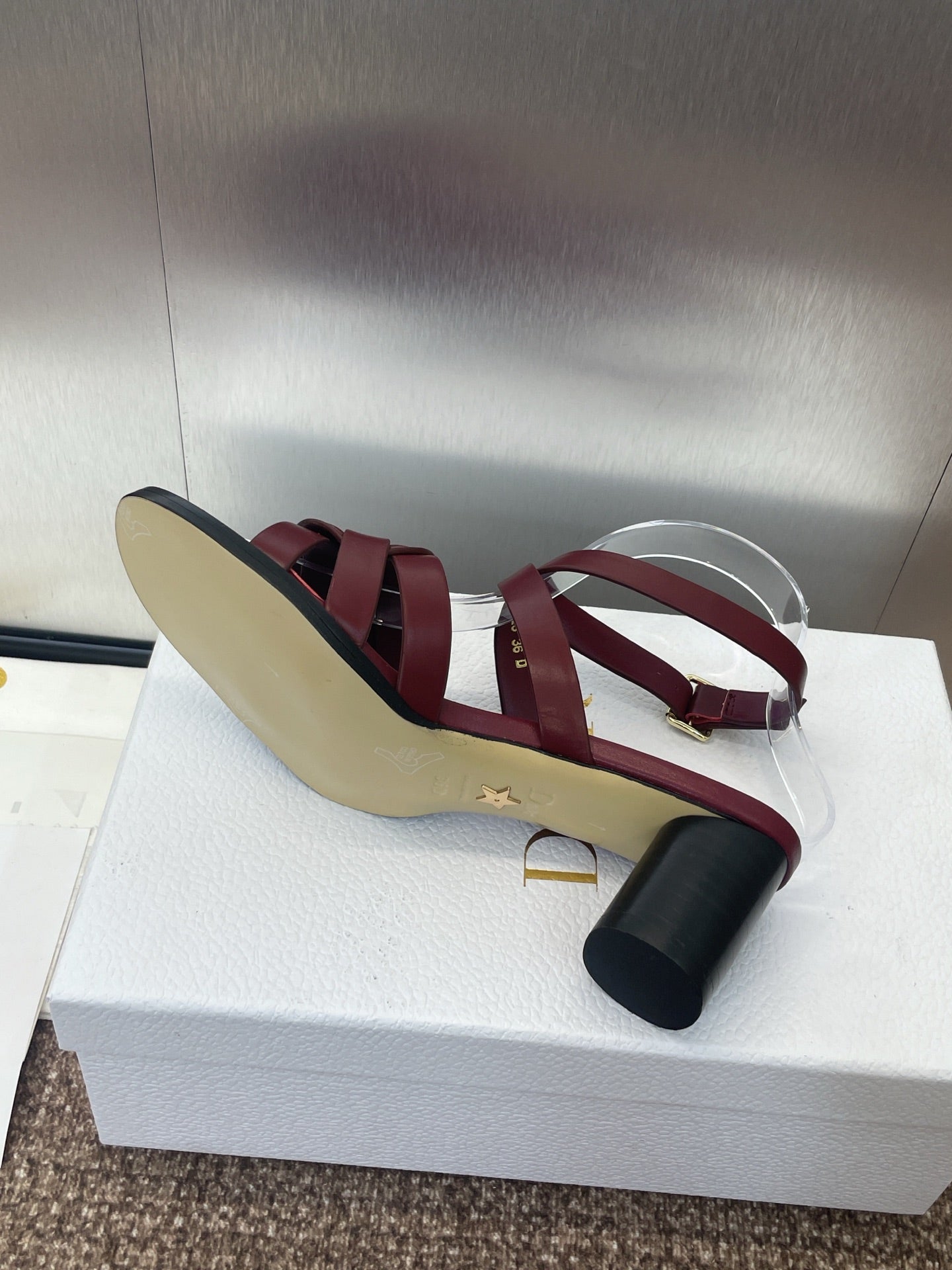 D-CLUB HIGH HEEL SLIDE 25S 55MM IN BURGUNDY RED CALFSKIN