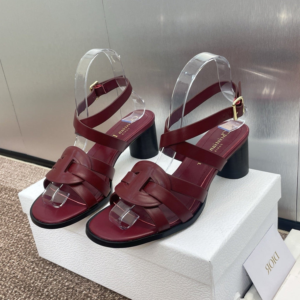 D-CLUB HIGH HEEL SLIDE 25S 55MM IN BURGUNDY RED CALFSKIN