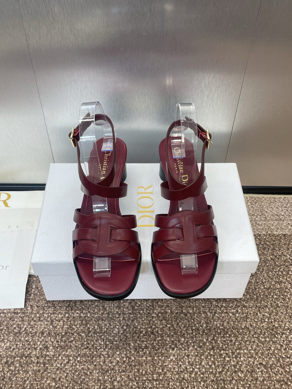 D-CLUB HIGH HEEL SLIDE 25S 55MM IN BURGUNDY RED CALFSKIN