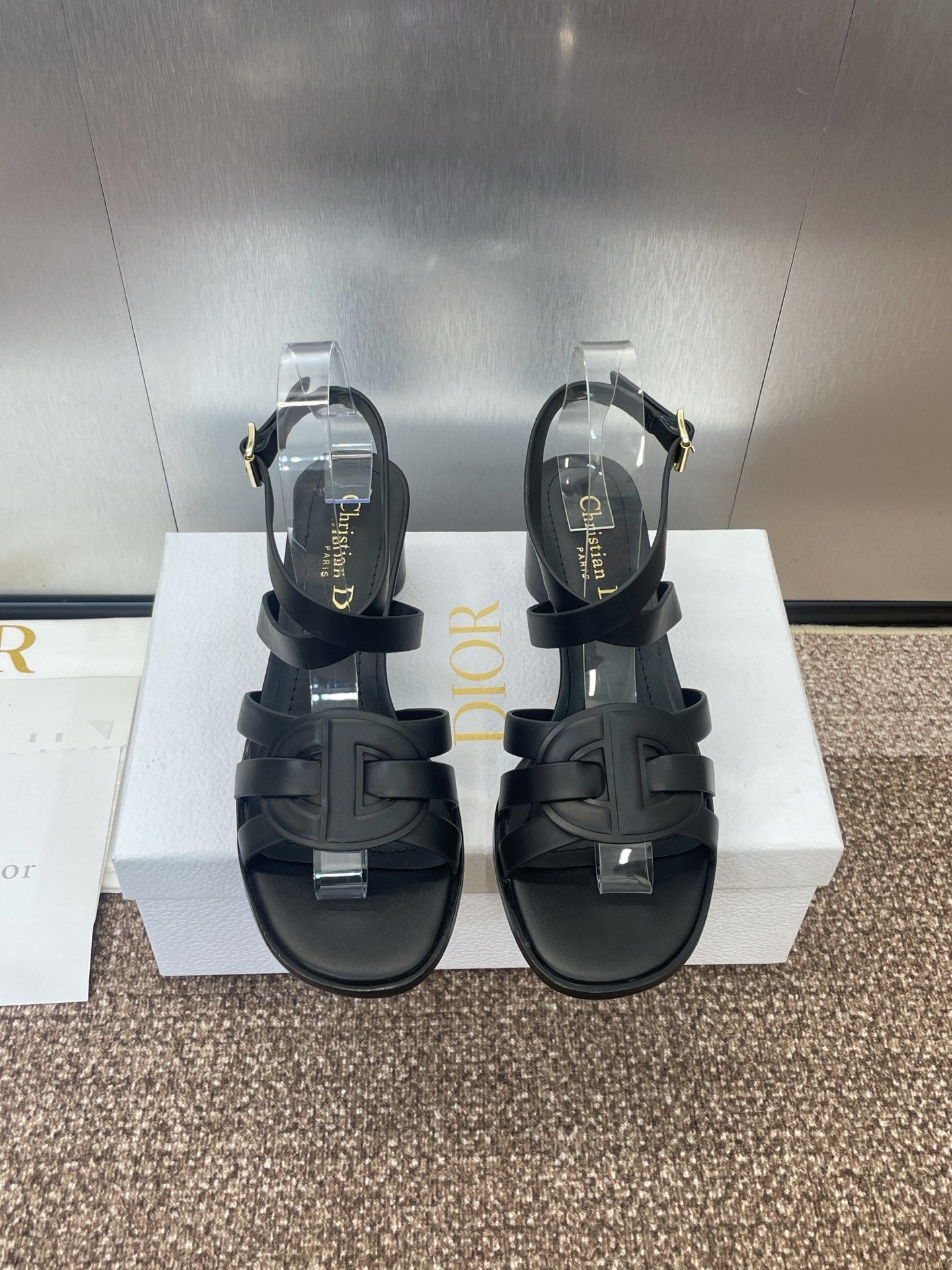 D-CLUB HIGH HEEL SLIDE 25S 55MM IN BLACK CALFSKIN