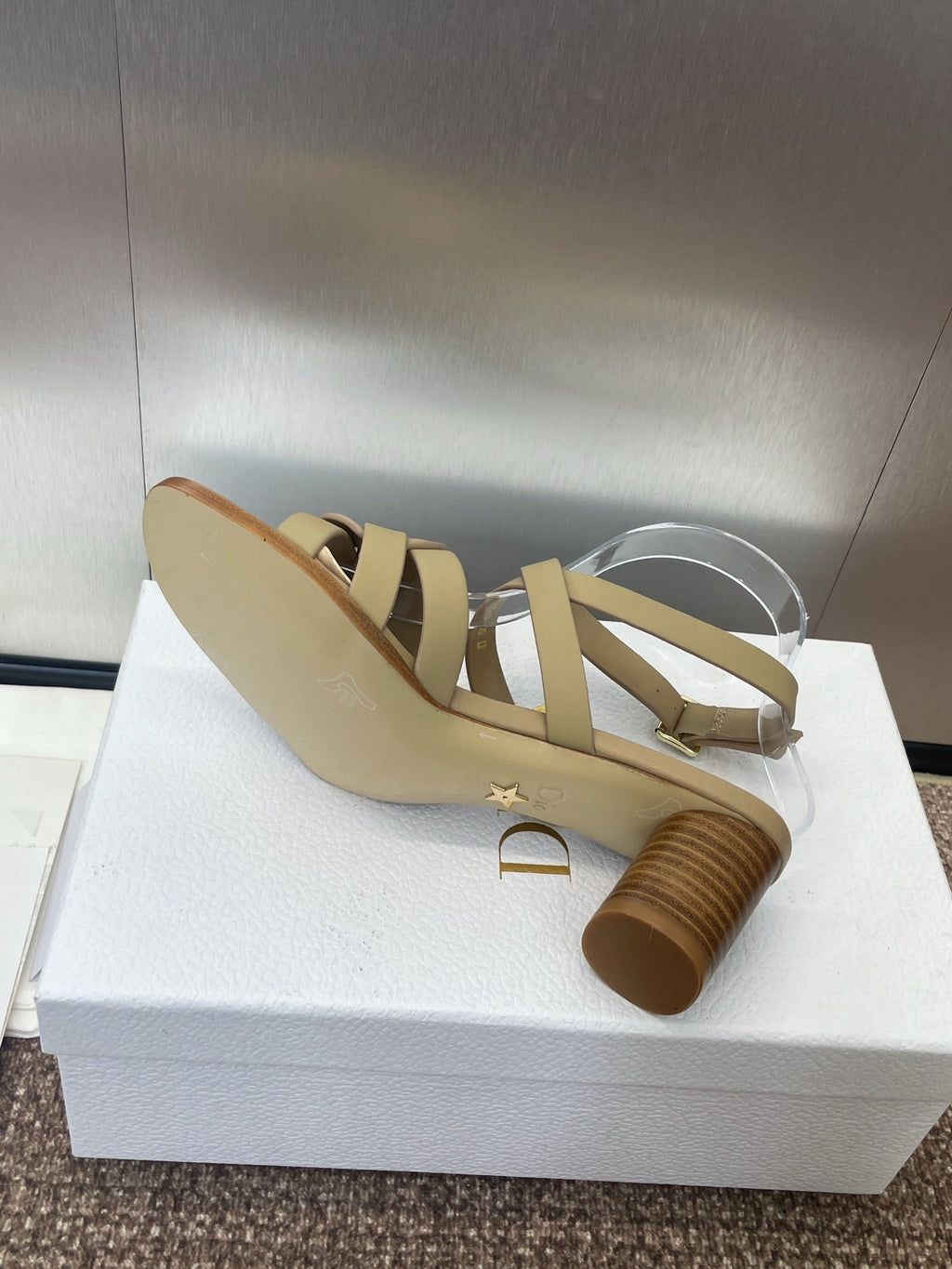 D-CLUB HIGH HEEL SLIDE 25S 55MM IN GOLDEN BEIGE CALFSKIN