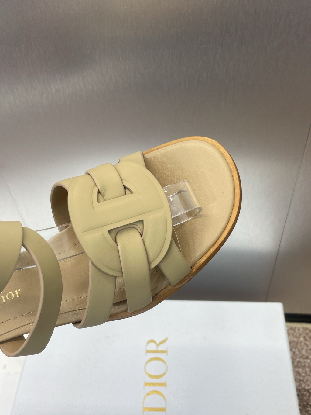 D-CLUB HIGH HEEL SLIDE 25S 55MM IN GOLDEN BEIGE CALFSKIN