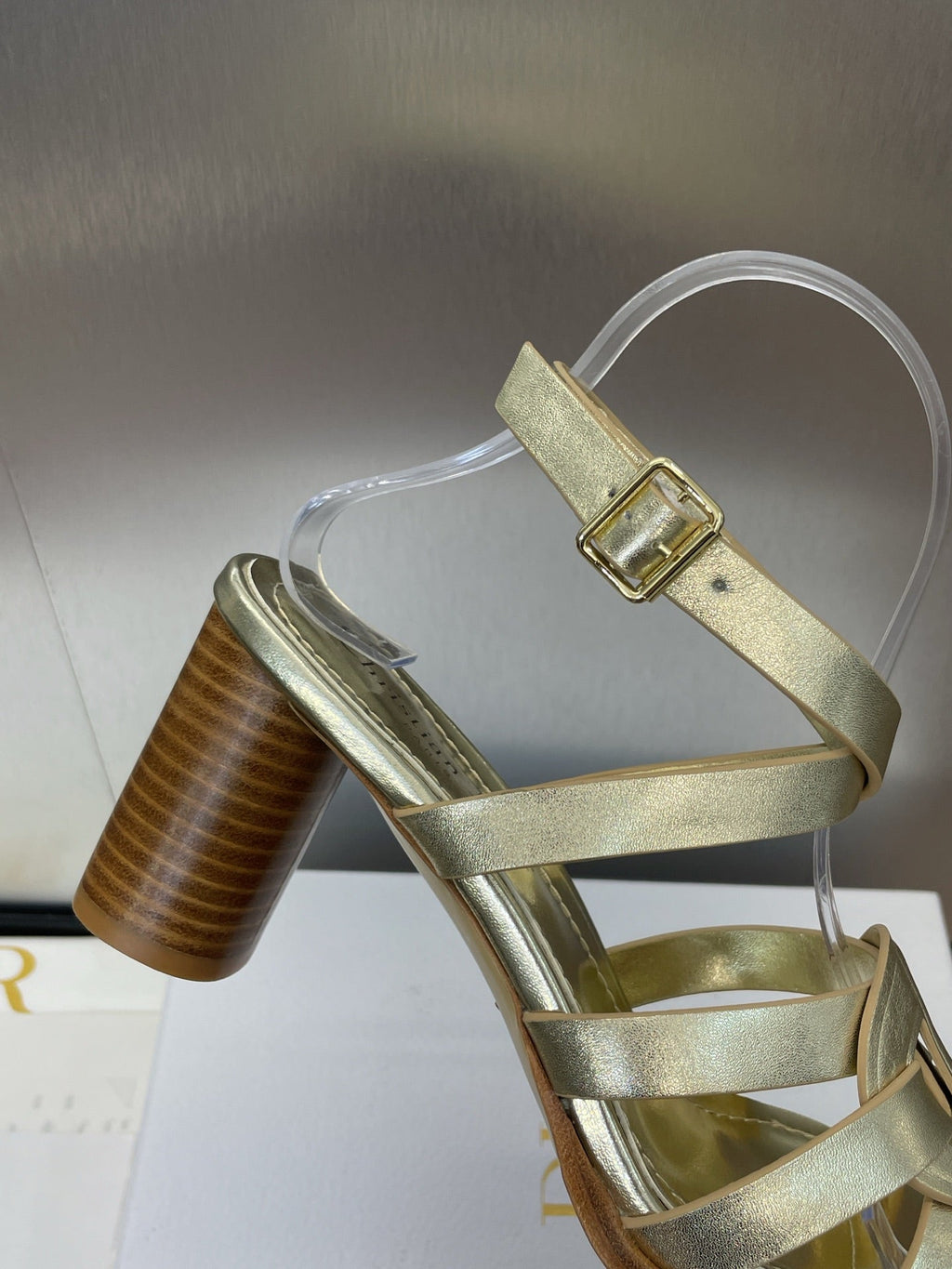 D-CLUB HIGH HEEL SLIDE 25S 80MM IN GOLD GLOSSY CALFSKIN