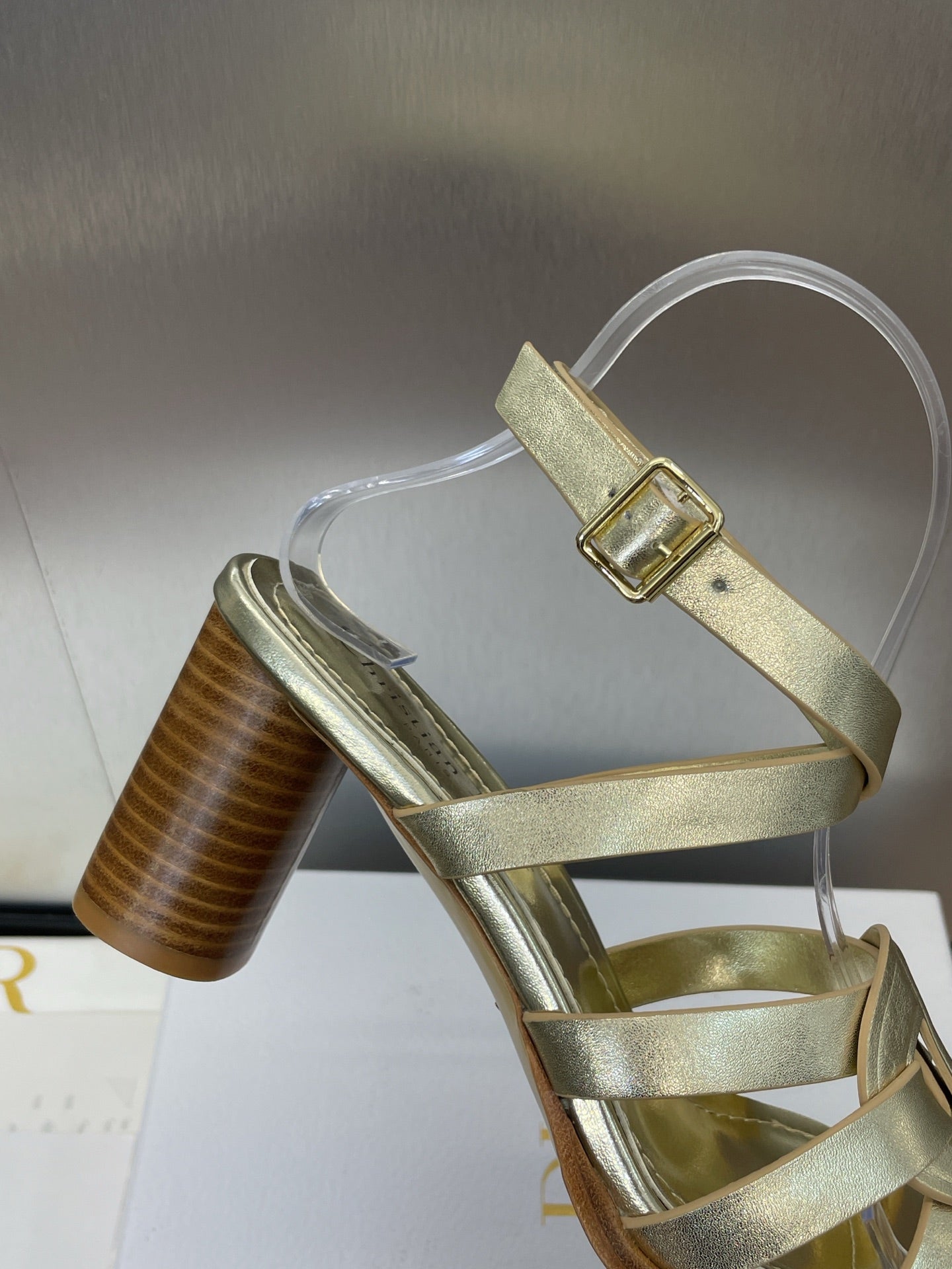 D-CLUB HIGH HEEL SLIDE 25S 80MM IN GOLD GLOSSY CALFSKIN