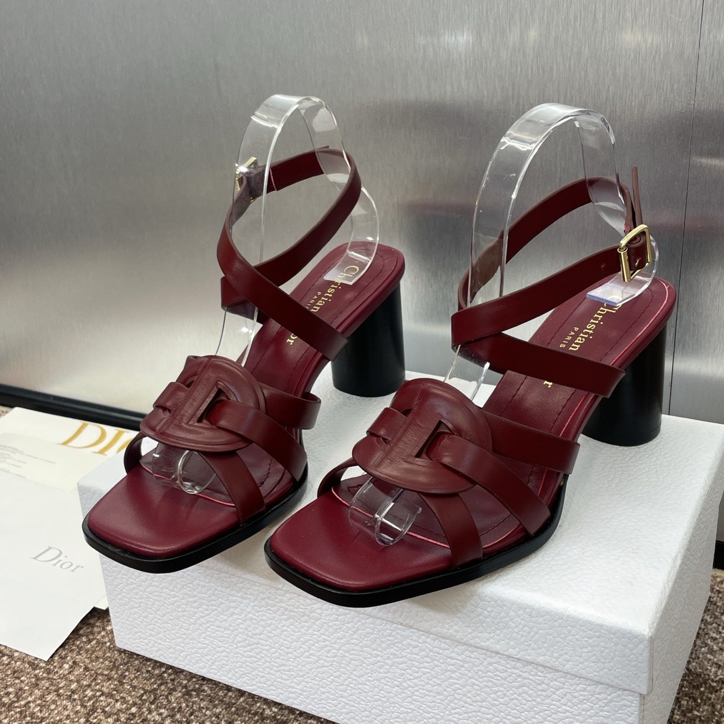 D-CLUB HIGH HEEL SLIDE 25S 80MM IN BURGUNDY RED CALFSKIN