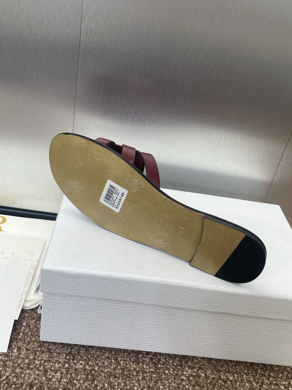 D-CLUB SLIDE SANDAL 25S IN BURGUNDY RED CALFSKIN