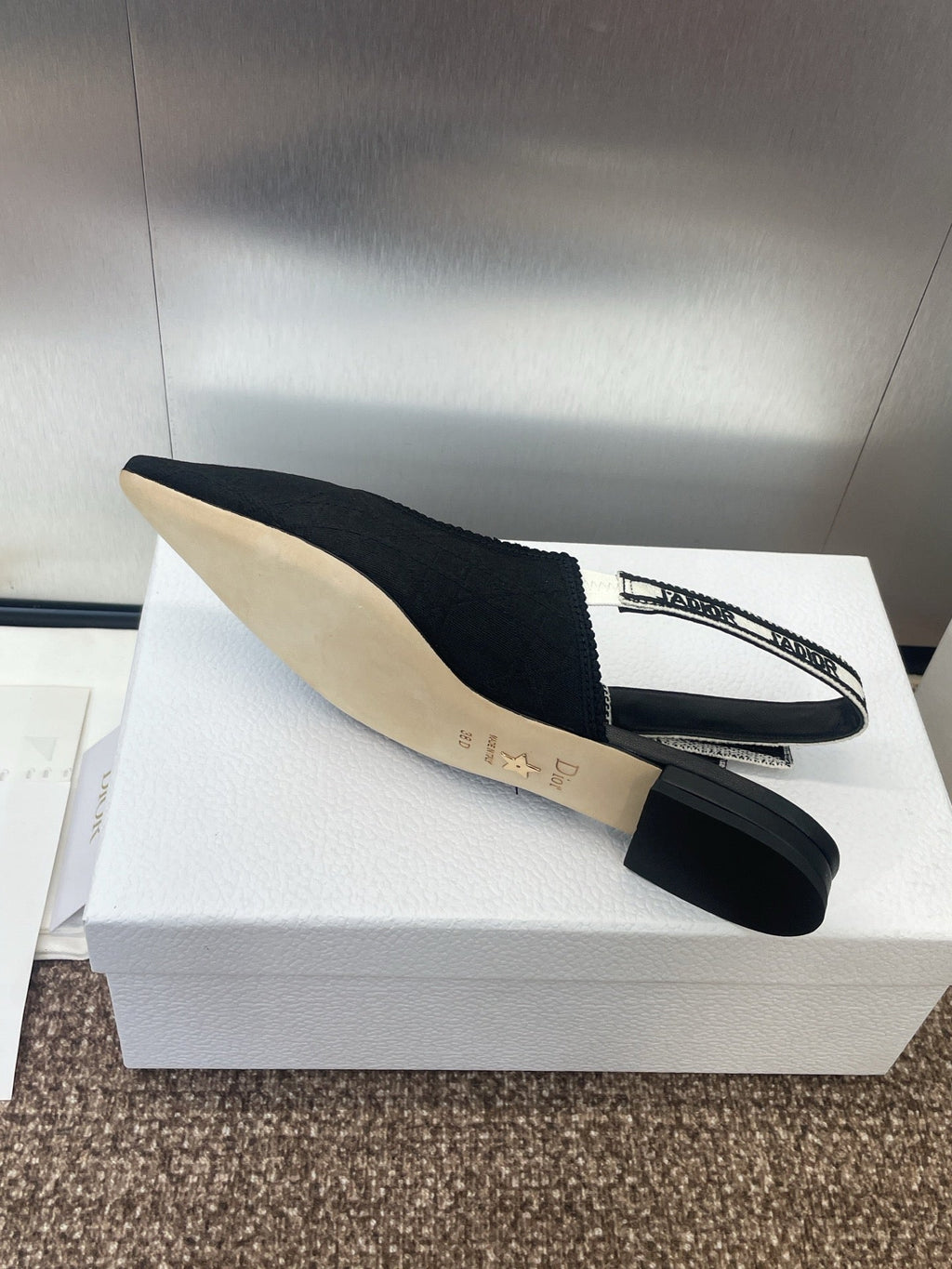 J'ADIOR SLINGBACK 25S IN BLACK QUAKE OBLIQUE EMBROIDERED FABRIC