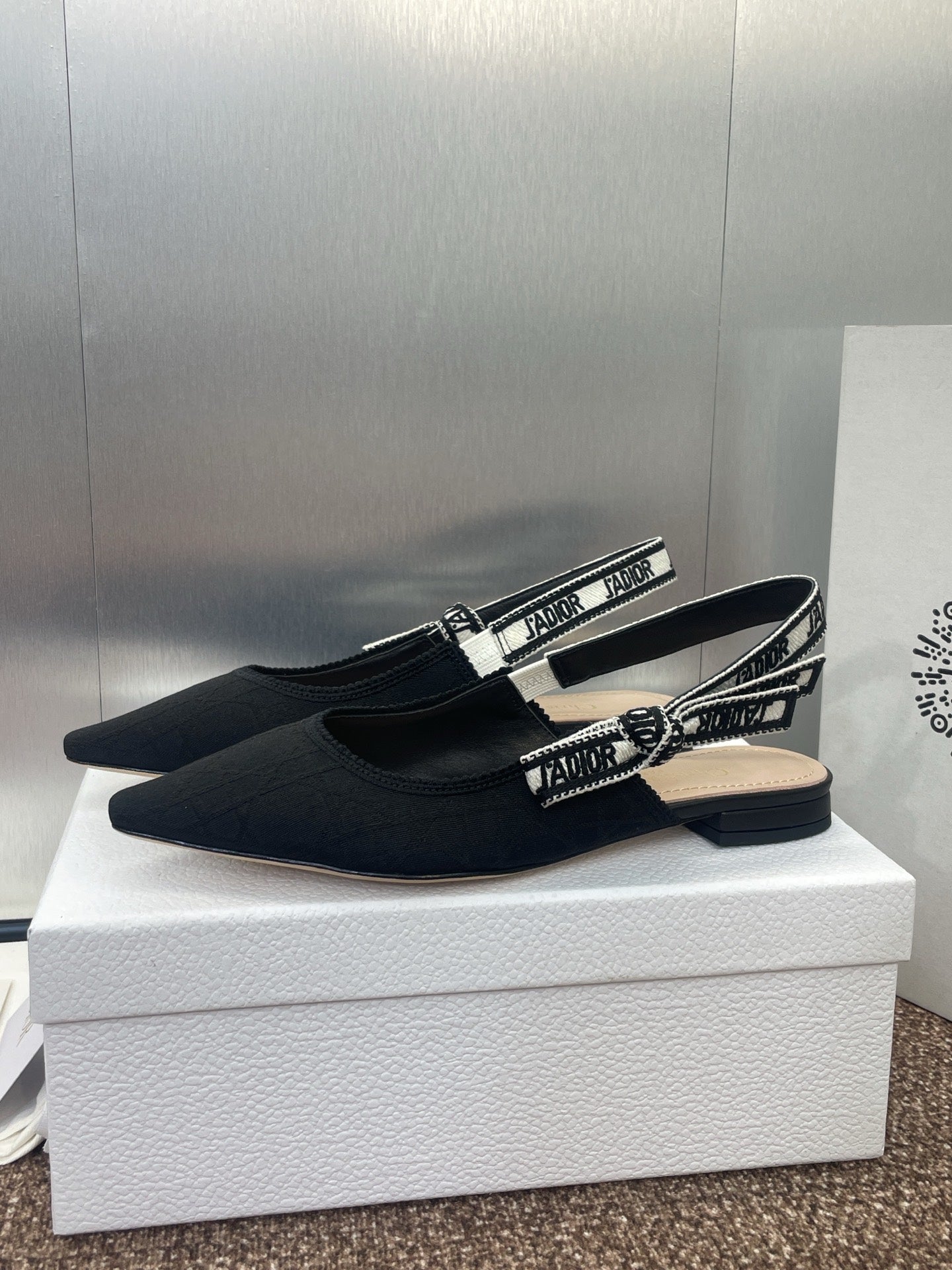 J'ADIOR SLINGBACK 25S IN BLACK QUAKE OBLIQUE EMBROIDERED FABRIC