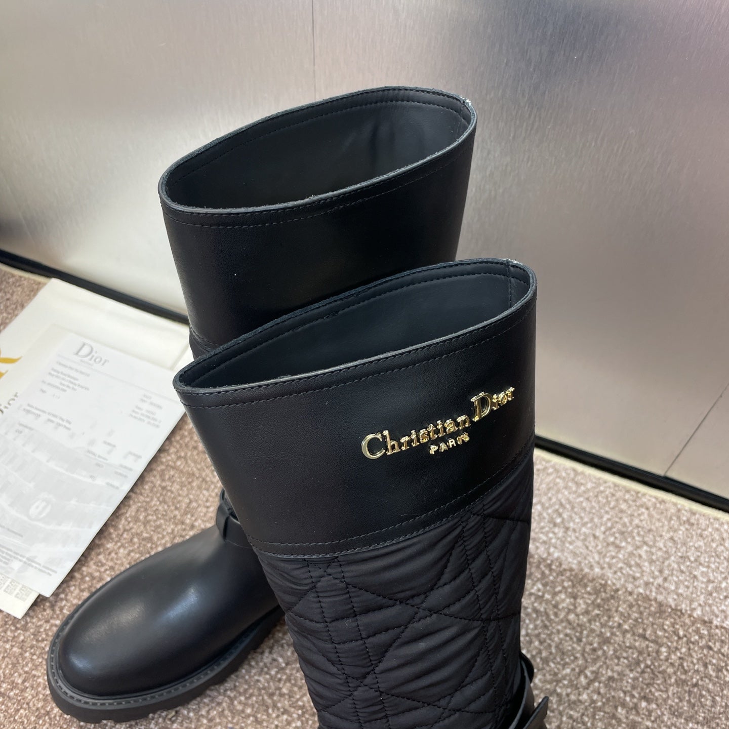 DIOR 25S D-TOWN BOOT 45MM IN BLACK CALFSKIN AND NYLON WITH EMBROIDERED CANNAGE MOTIF