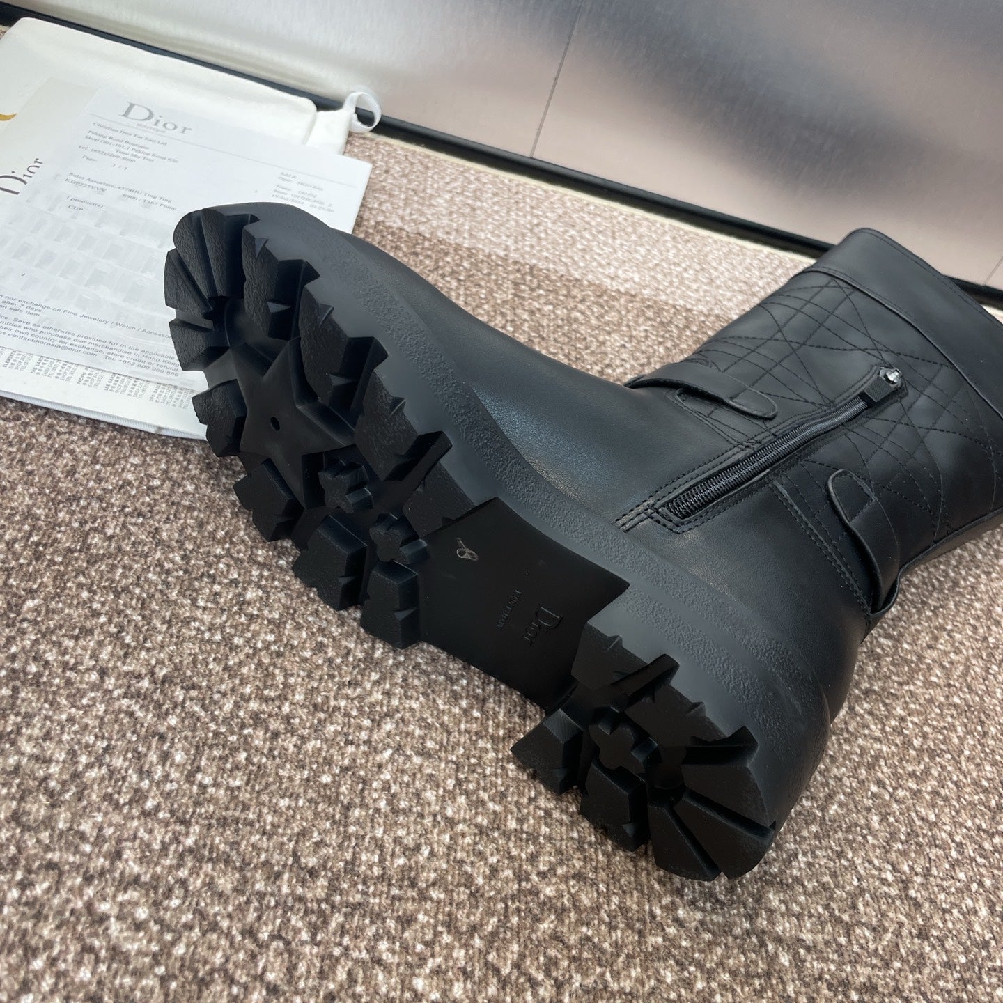 DIOR 25S D-TOWN BOOT 45MM IN BLACK CALFSKIN WITH EMBROIDERED CANNAGE MOTIF