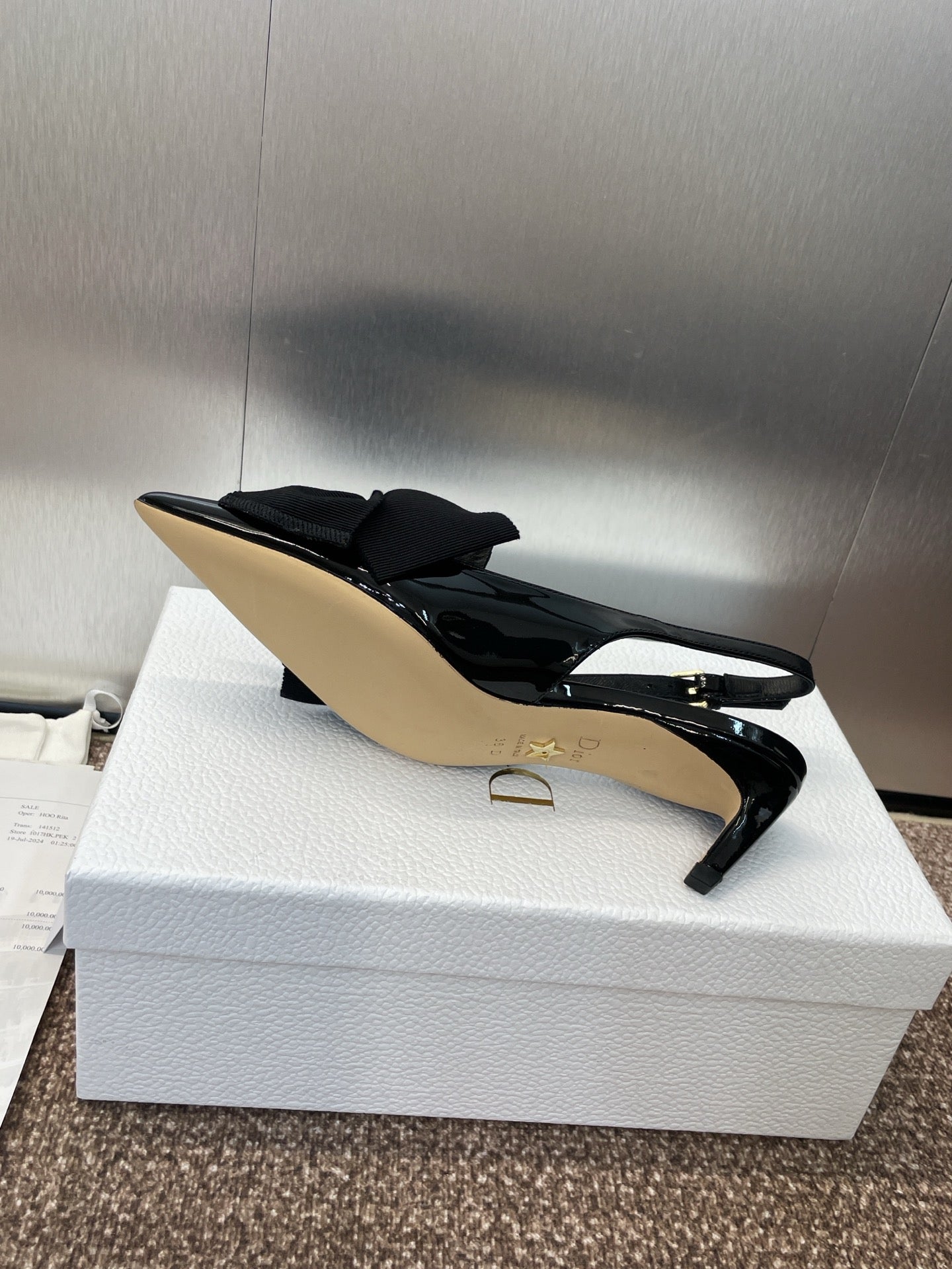 DIOR 25S SLINGBACK PUMP 55MM IN BLACK PATENT CALFSKIN AND GROSGRAIN