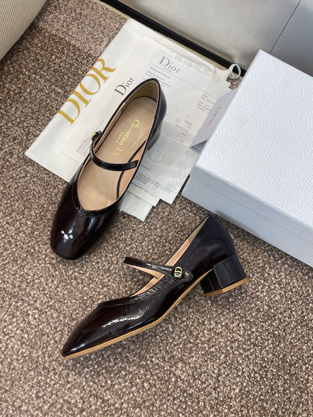 DIOR 25S ROUND-TOE MARY JANE BALLET FLATS IN DARK BROWN CALFSKIN