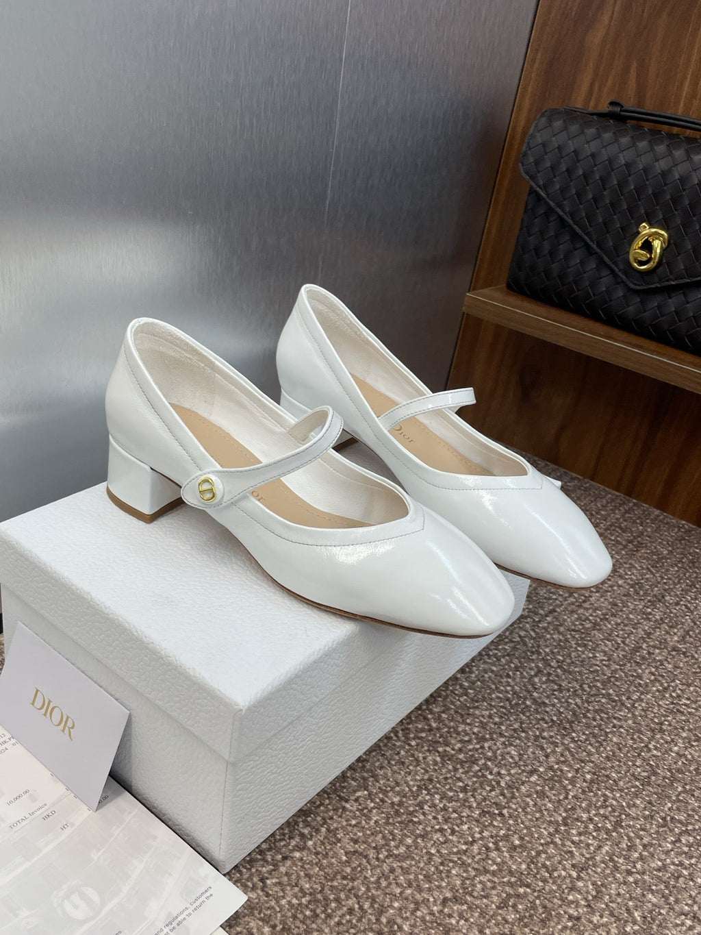 DIOR 25S ROUND-TOE MARY JANE BALLET FLATS IN WHITE CALFSKIN