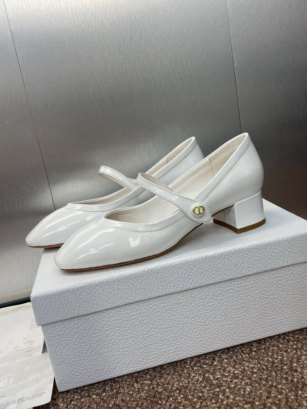 DIOR 25S ROUND-TOE MARY JANE BALLET FLATS IN WHITE CALFSKIN