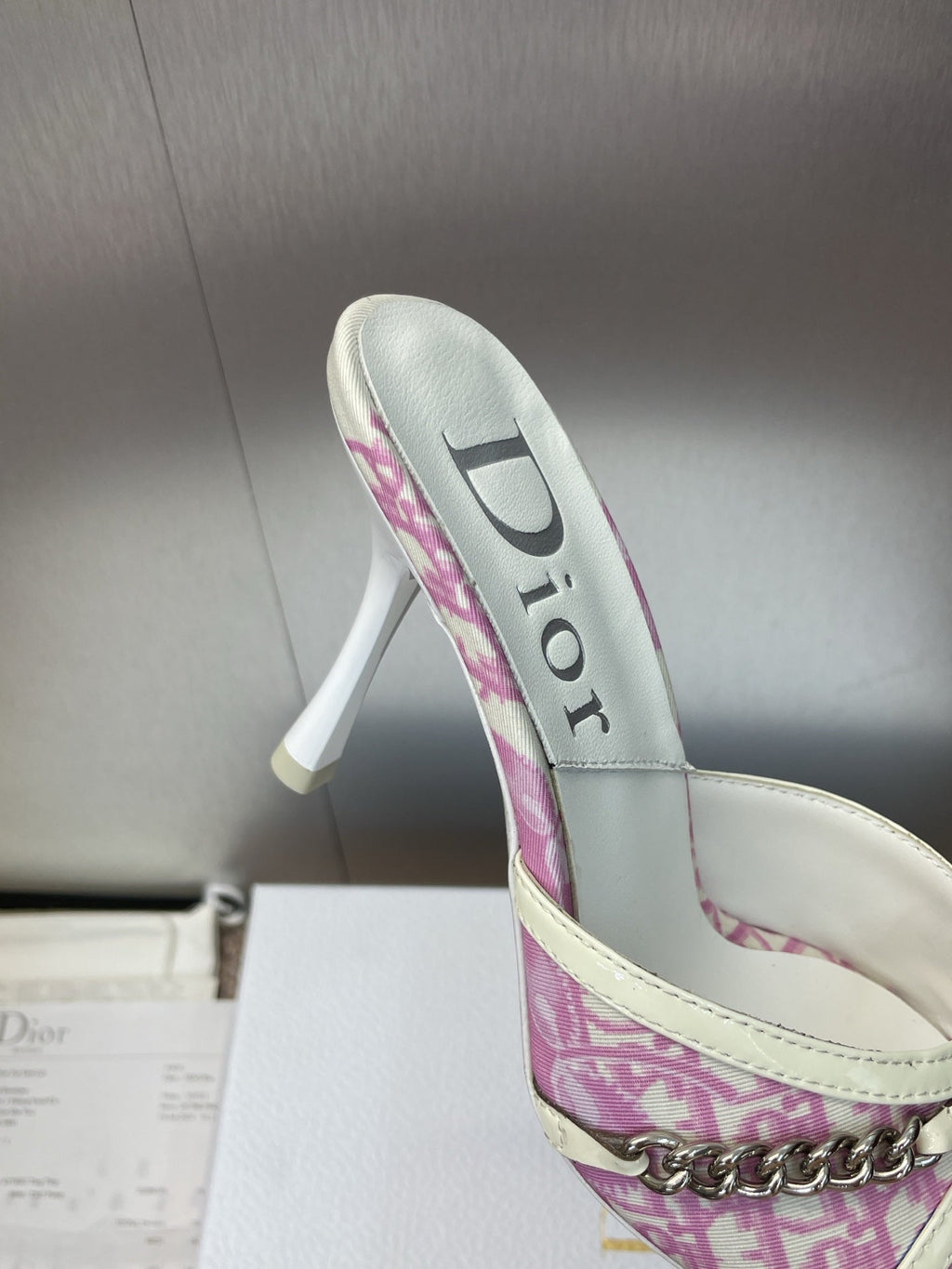 DIOR 25S HIGH HEELS PUNK 85MM IN PINK WHITE CALFSKIN AND CANVAS