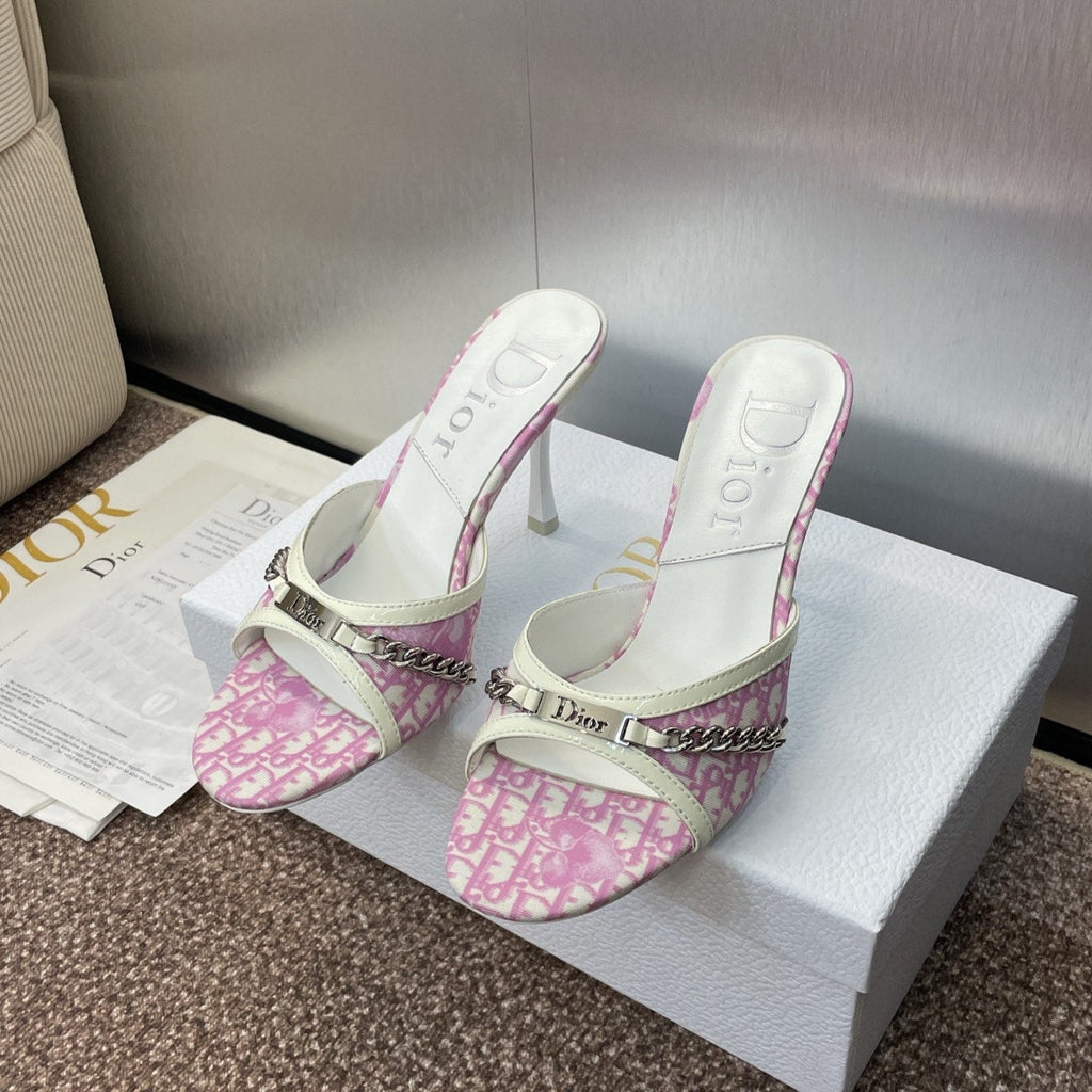 DIOR 25S HIGH HEELS PUNK 85MM IN PINK WHITE CALFSKIN AND CANVAS