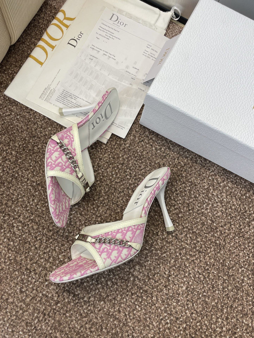 DIOR 25S HIGH HEELS PUNK 85MM IN PINK WHITE CALFSKIN AND CANVAS