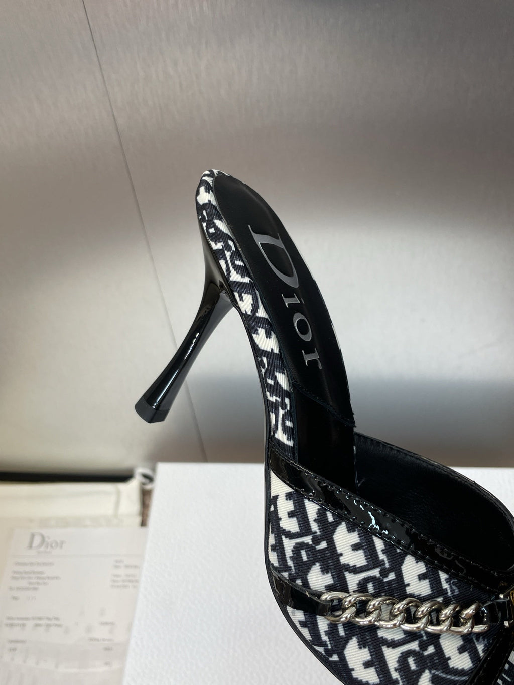 DIOR 25S HIGH HEELS PUNK 85MM IN BLACK WHITE CALFSKIN AND CANVAS