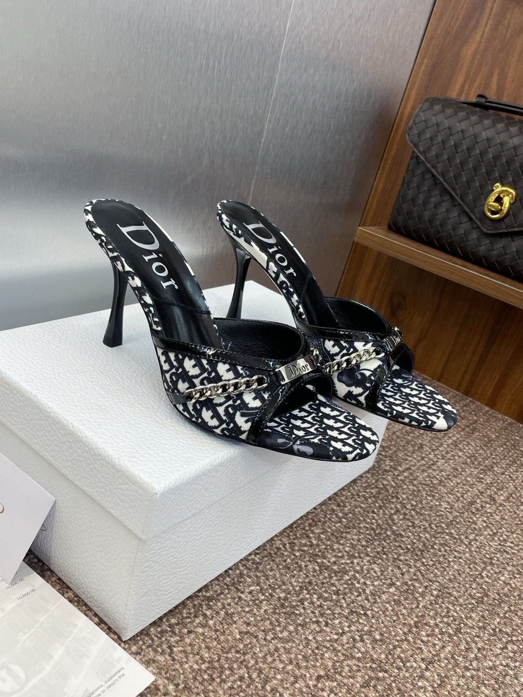 DIOR 25S HIGH HEELS PUNK 85MM IN BLACK WHITE CALFSKIN AND CANVAS