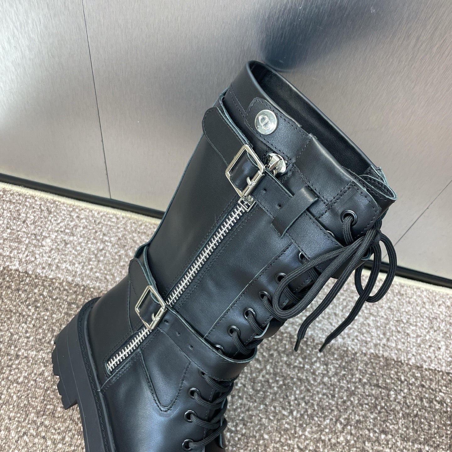 DIOR 25S D-MAJOR SERIES PUNK BOOTS 45MM IN BLACK CALFSKIN