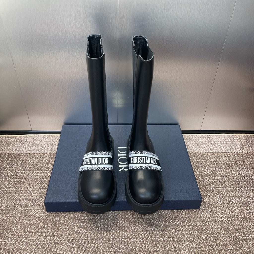 DIOR 25S D-QUEST TALL CHELSEA BOOTS 45MM IN BLACK CALFSKIN
