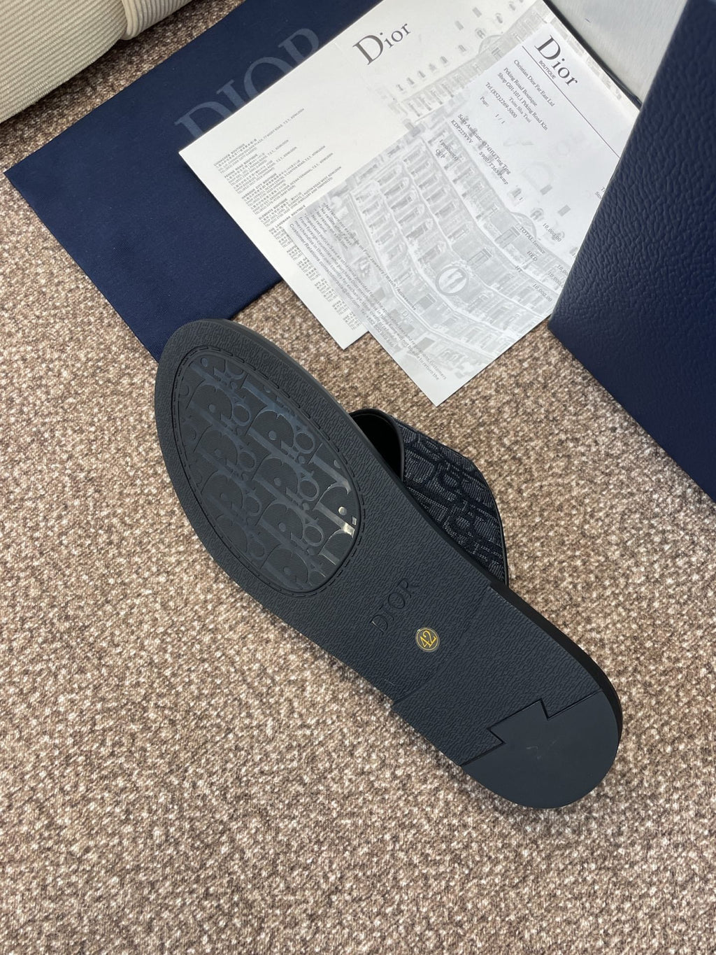 DIOR 25S ALIAS THONG SANDAL IN NAVY BLACK CALFSKIN AND CANVAS