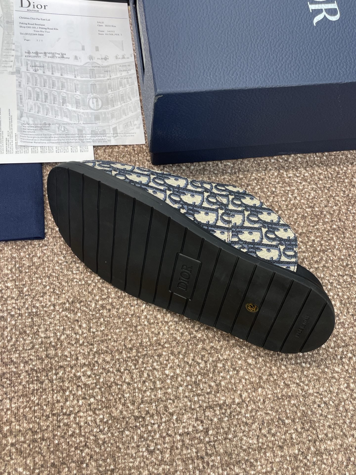 DIOR 25S AQUA MULES WITH OBLIQUE PATTERN IN DEEP BLUE CANVAS