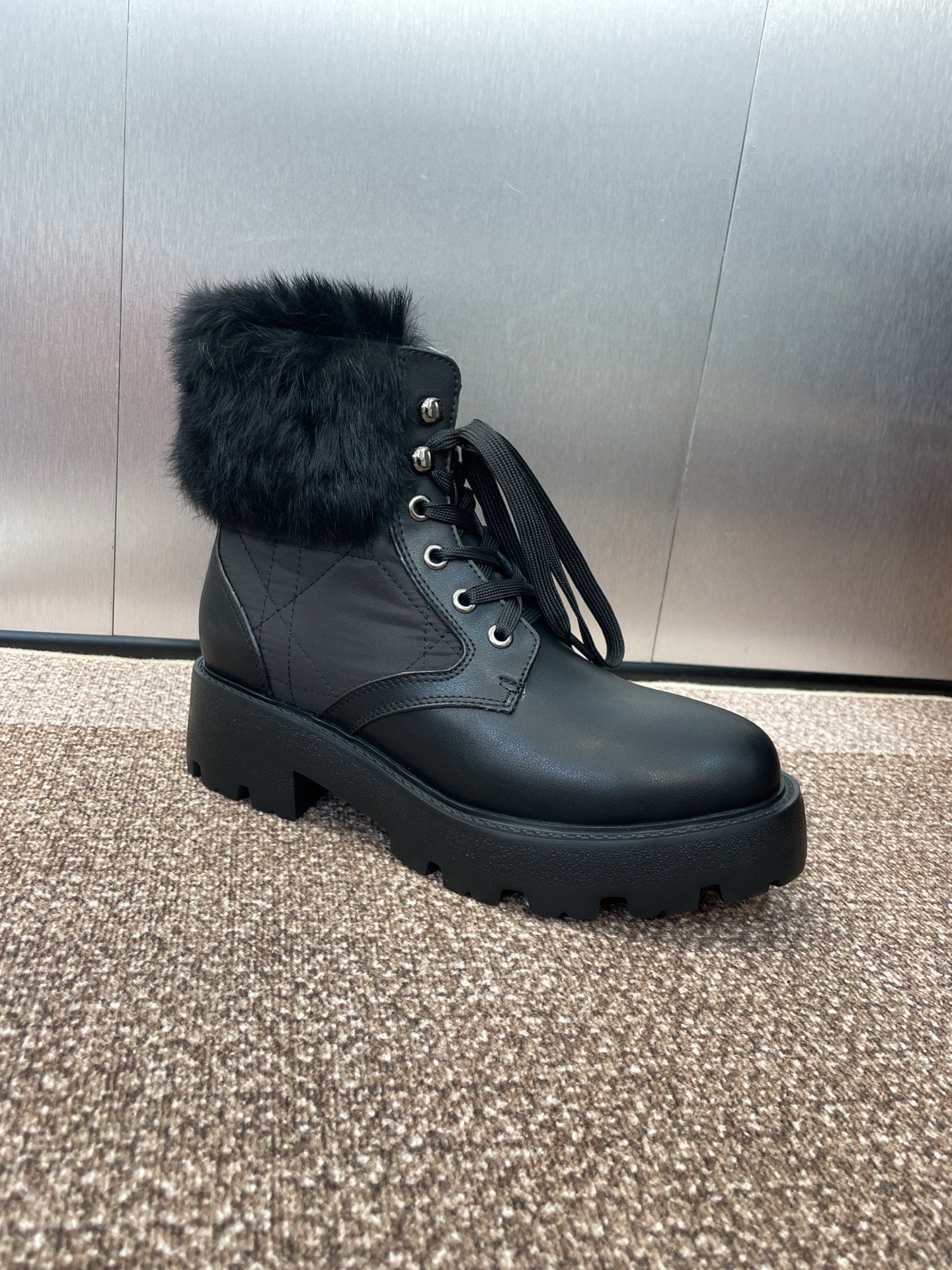 DIOR 25S D-MAJOR ANKLE BOOTS WICKER STYLE 35MM IN BLACK CALFSKIN AND CANVAS