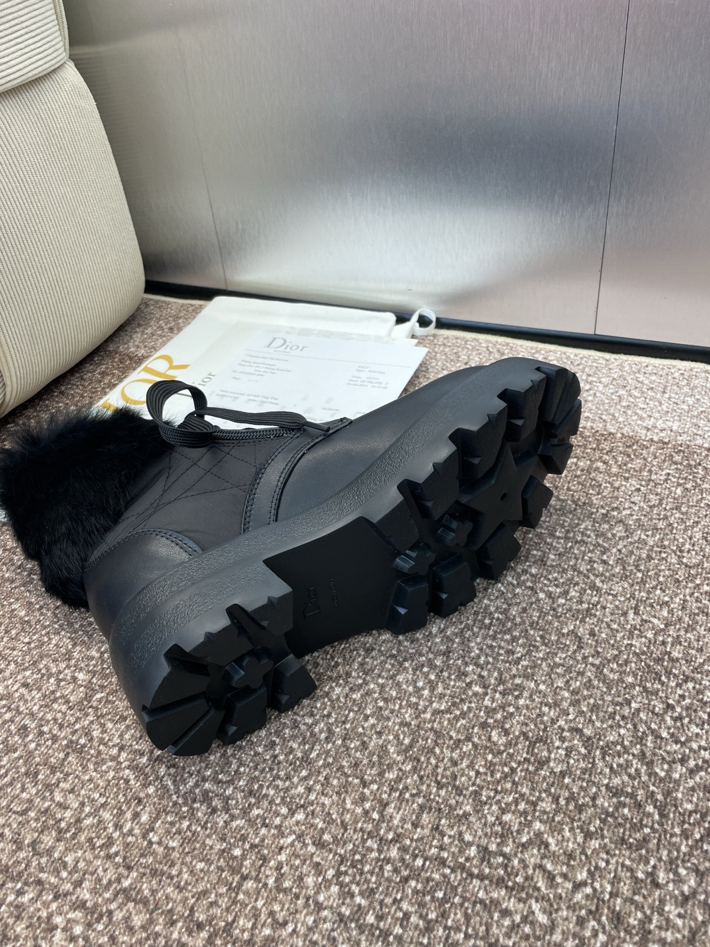 DIOR 25S D-MAJOR ANKLE BOOTS WICKER STYLE 35MM IN BLACK CALFSKIN AND CANVAS