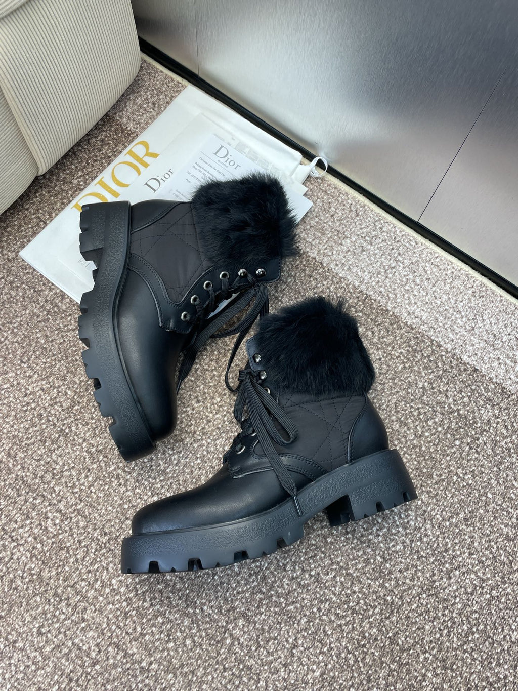 DIOR 25S D-MAJOR ANKLE BOOTS WICKER STYLE 35MM IN BLACK CALFSKIN AND CANVAS