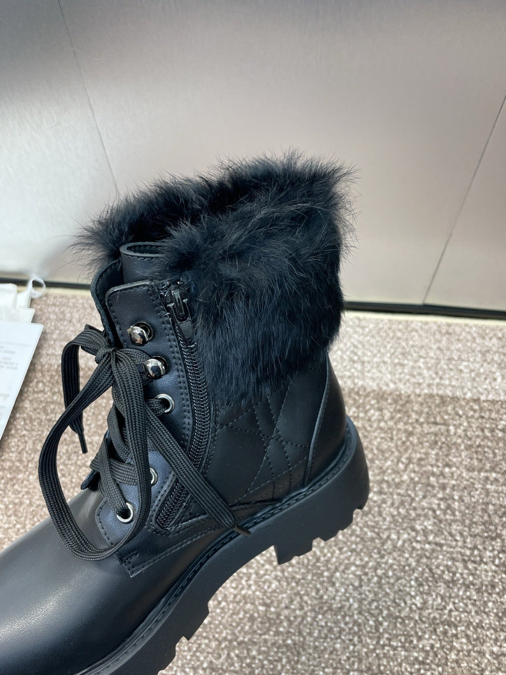 DIOR 25S D-MAJOR ANKLE BOOTS WICKER STYLE 35MM IN BLACK CALFSKIN AND FUR