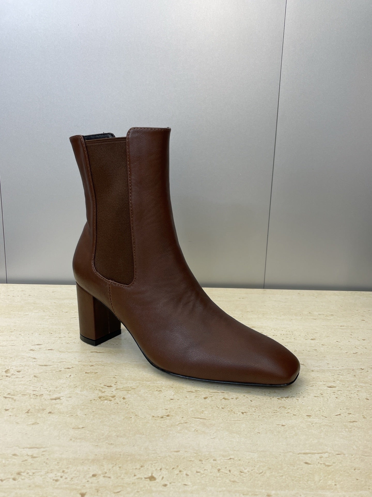 YSL 25S HEELED ANKLE BOOTS 70 MM IN DARK BROWN SMOOTH LAMBSKIN
