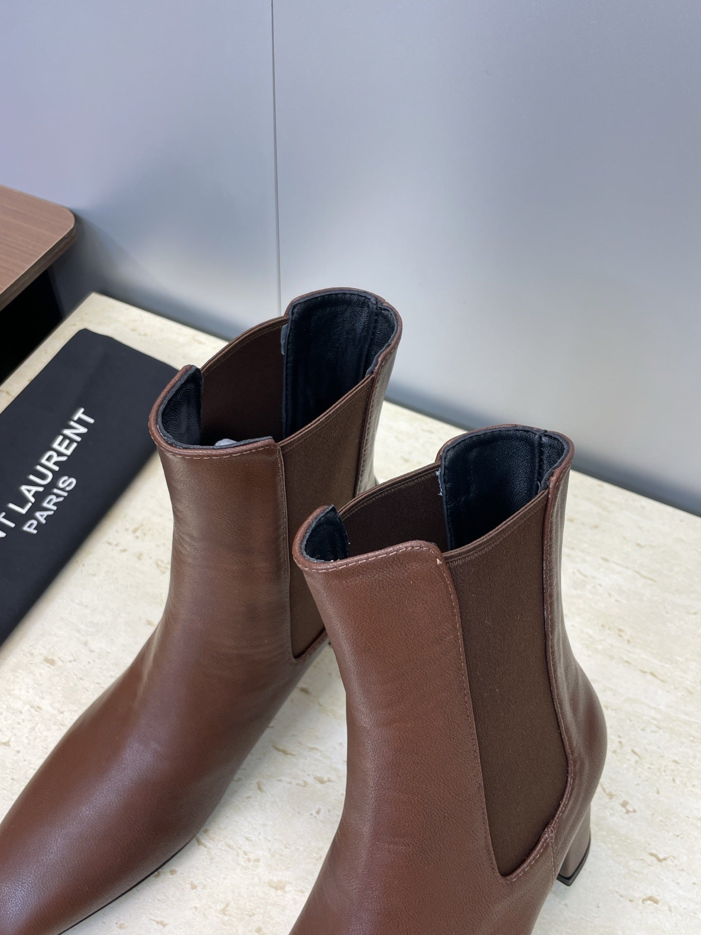 YSL 25S HEELED ANKLE BOOTS 70 MM IN DARK BROWN SMOOTH LAMBSKIN