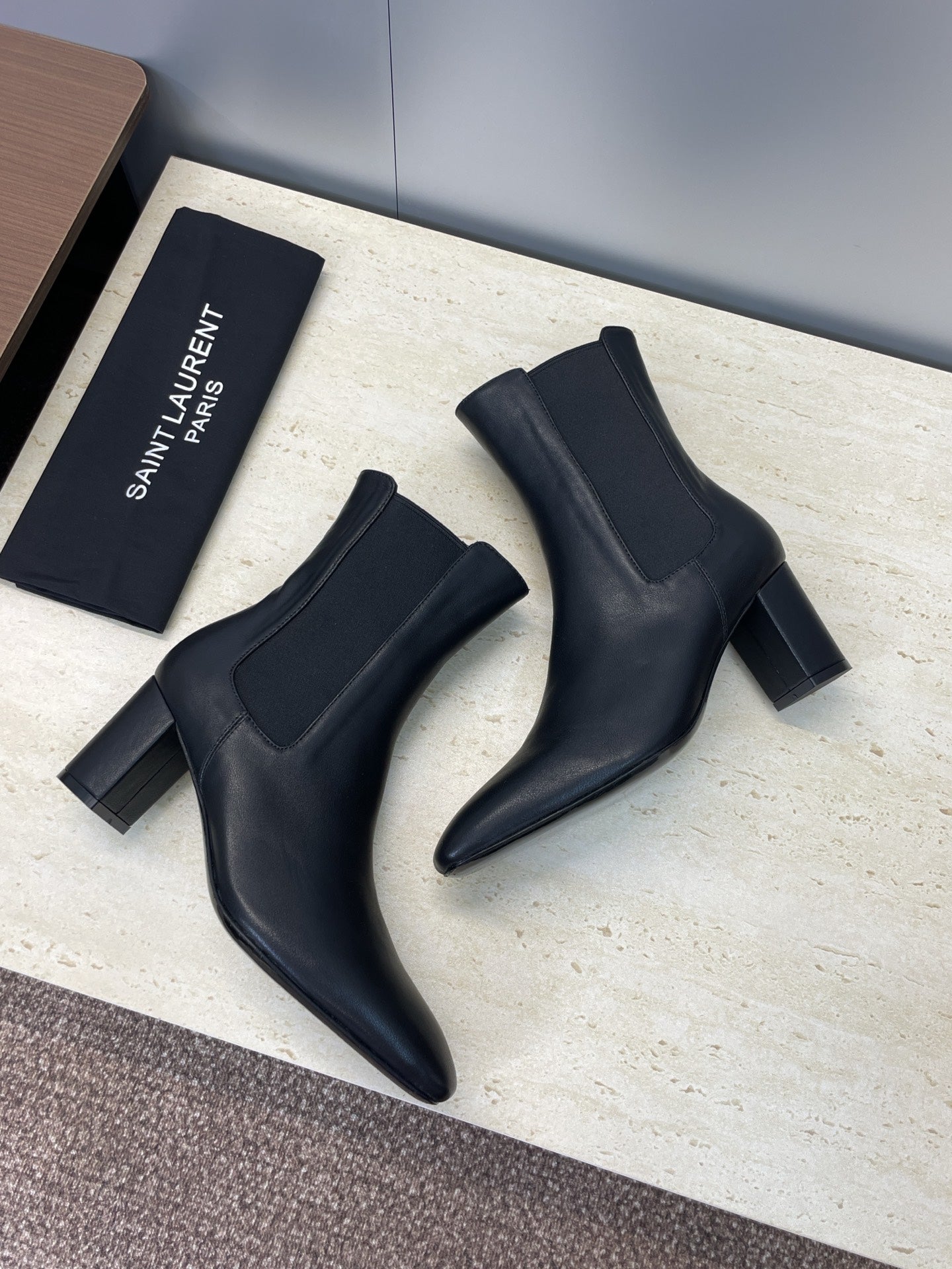 YSL 25S HEELED ANKLE BOOTS 70 MM IN BLACK SMOOTH LAMBSKIN