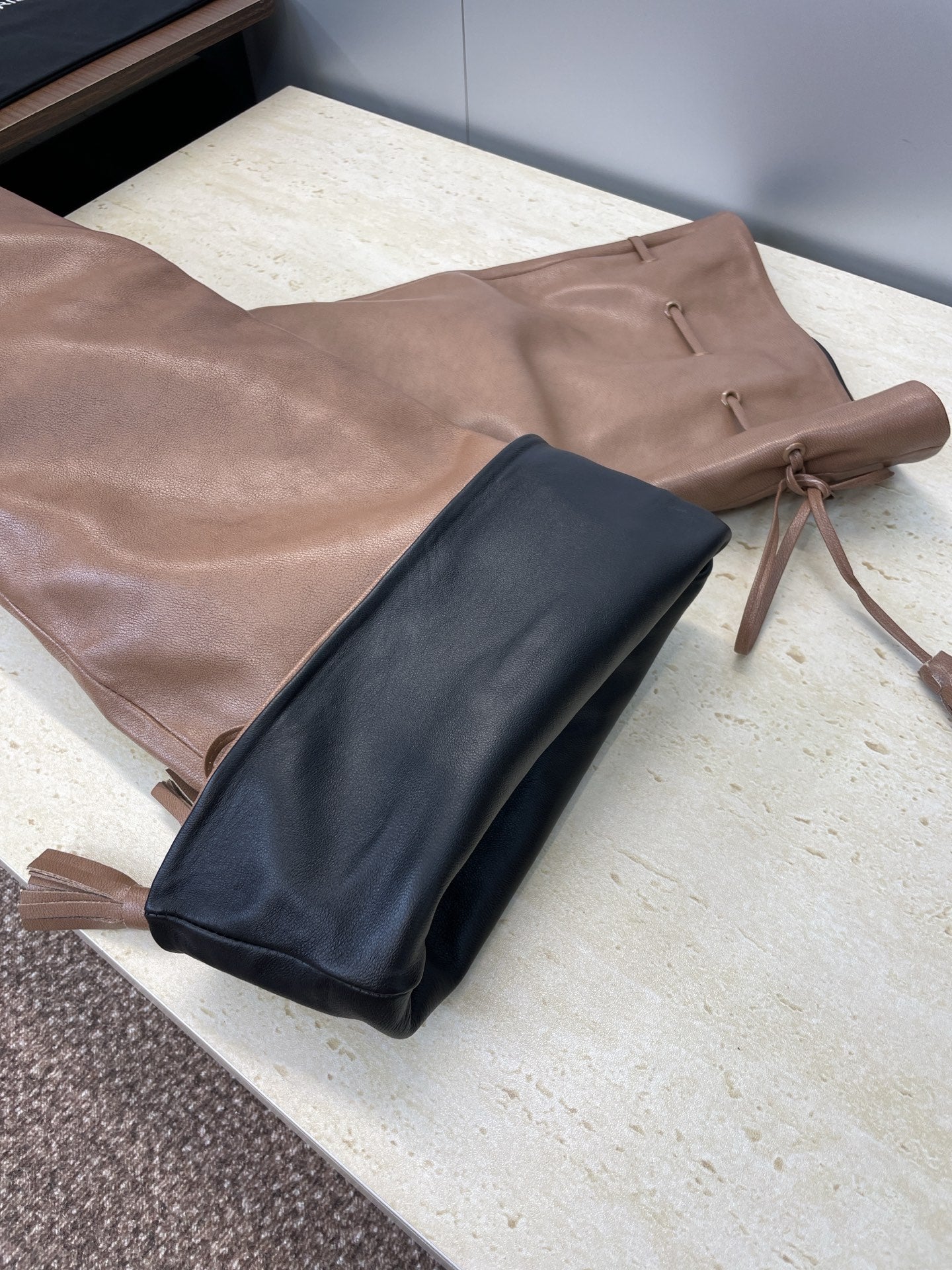 YSL 25S HIGH‑HEEL FRINGED MARTIN BOOTS 90 MM IN CHESTNUT BROWN LAMBSKIN