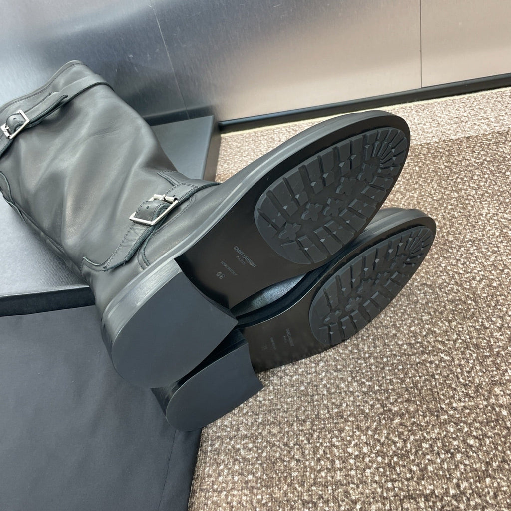 YSL 25S KNEE-HIGH BOOTS 30 MM IN BLACK LAMBSKIN WITH SILVER HARDWARE