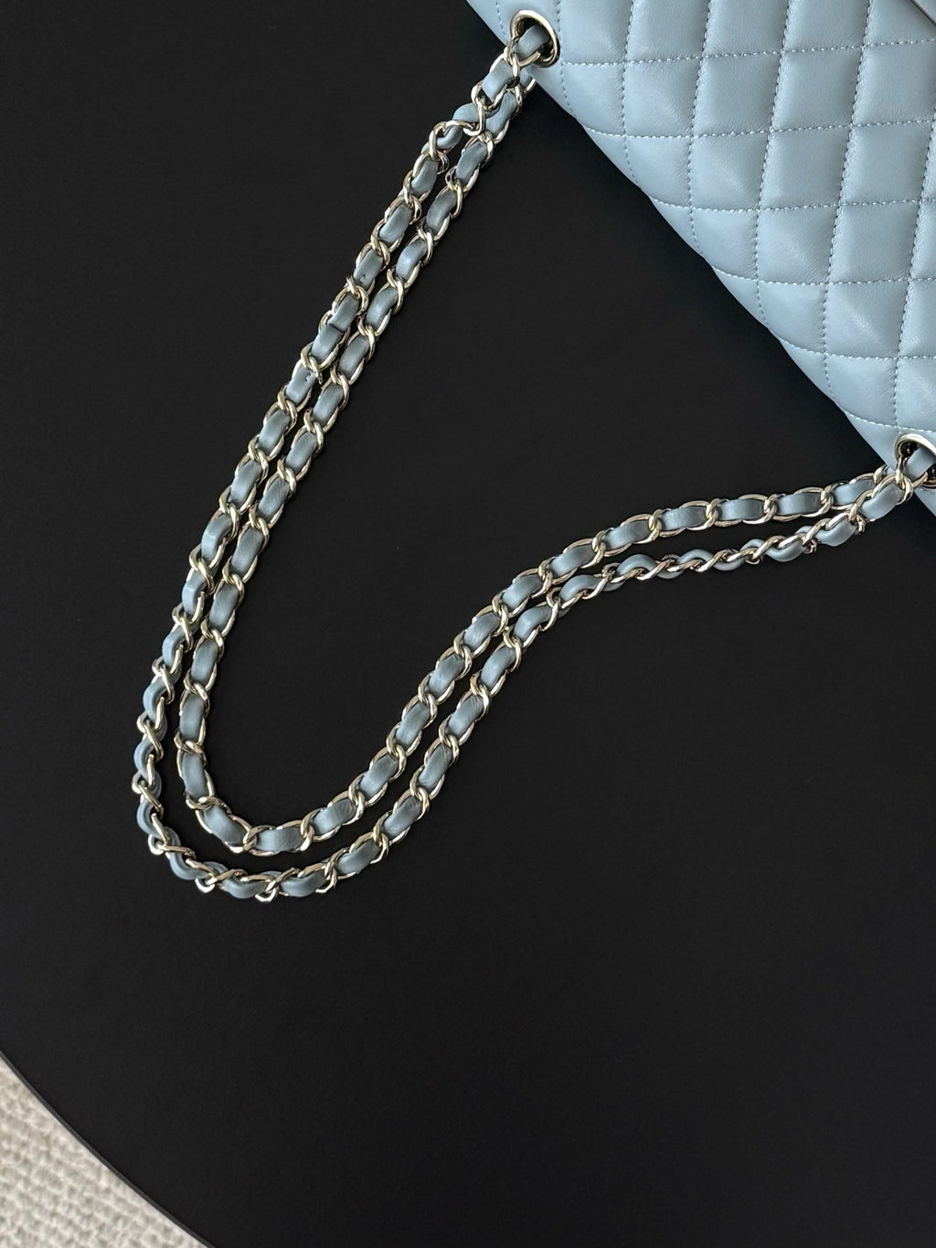 CHANEL 25S CLASSIC FLAP BAG 25 CM IN SLATE BLUE GRAY LAMBSKIN WITH GOLD HARDWARE