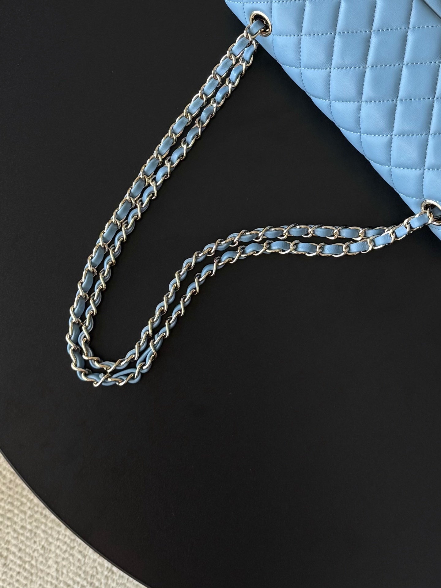 CHANEL 25S CLASSIC FLAP BAG 25 CM IN LIGHT BLUE LAMBSKIN WITH GOLD HARDWARE