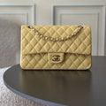 CHANEL 25S CLASSIC FLAP BAG 25 CM IN LIGHT YELLOW LAMBSKIN WITH GOLD HARDWARE